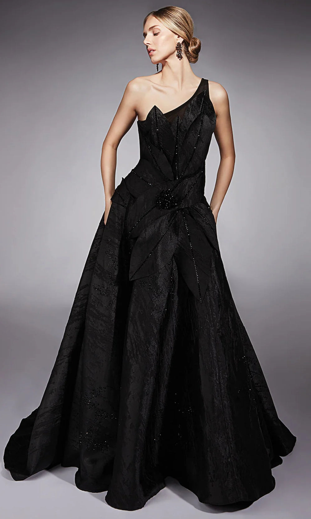 Alyce Paris 27730 - Dramatic Floral Applique Asymmetric Gown - designer formal gown at Silhouette Dresses