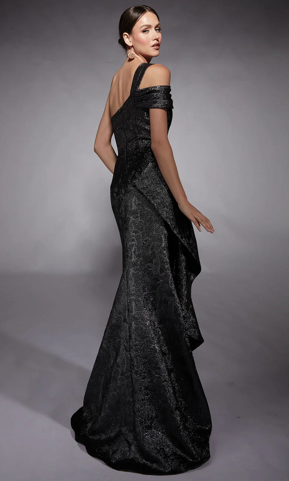 Alyce Paris 27734 - Cold Shoulder Jacquard Sheath Gown - back view