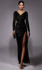 Alyce Paris 27741 - Sequin Long Sleeve V-Neck Dress - designer mother of the bride dress at Silhouette Dresses