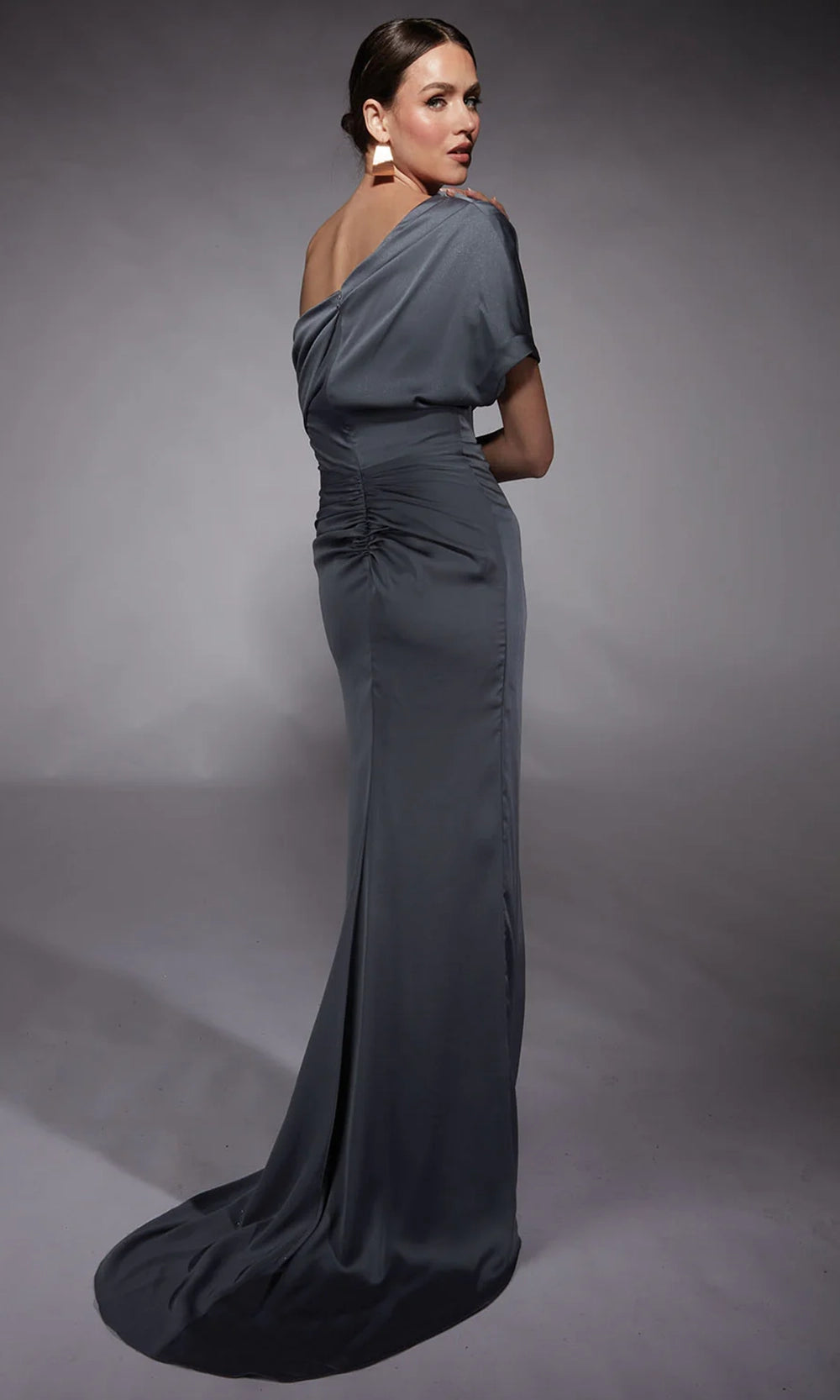 Alyce Paris 27748 - Ruched Ornate Asymmetrical Formal Dress - back view