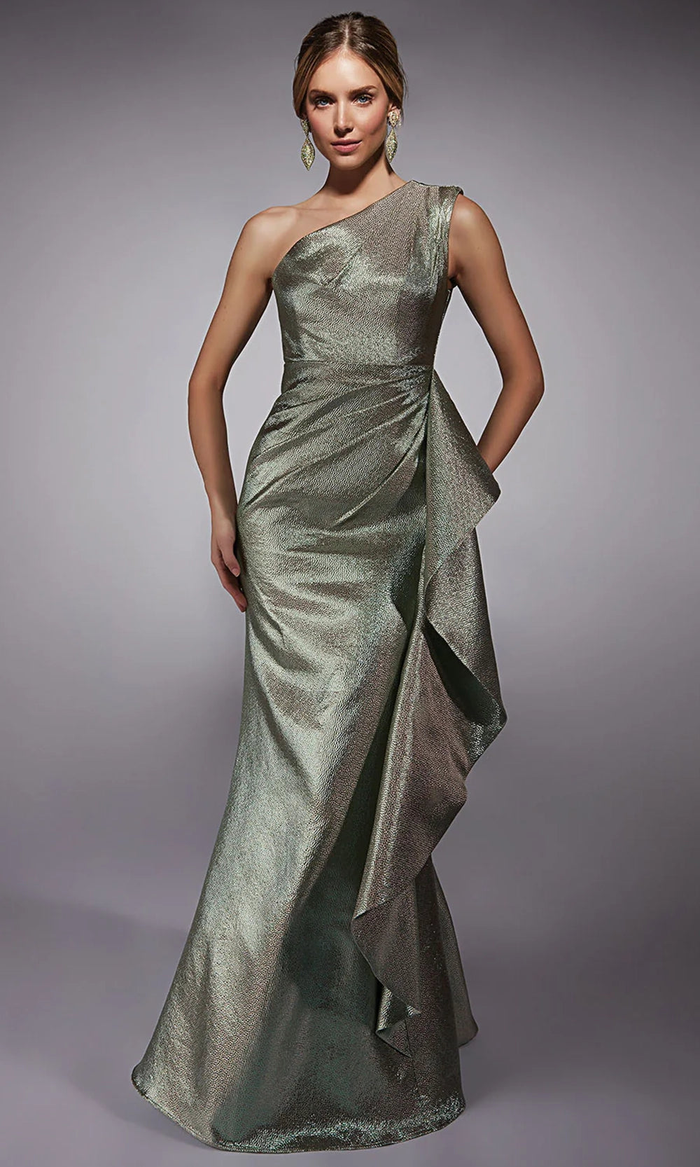 Alyce Paris 27751 - One Shoulder Shimmering Jacquard Dress - detail view
