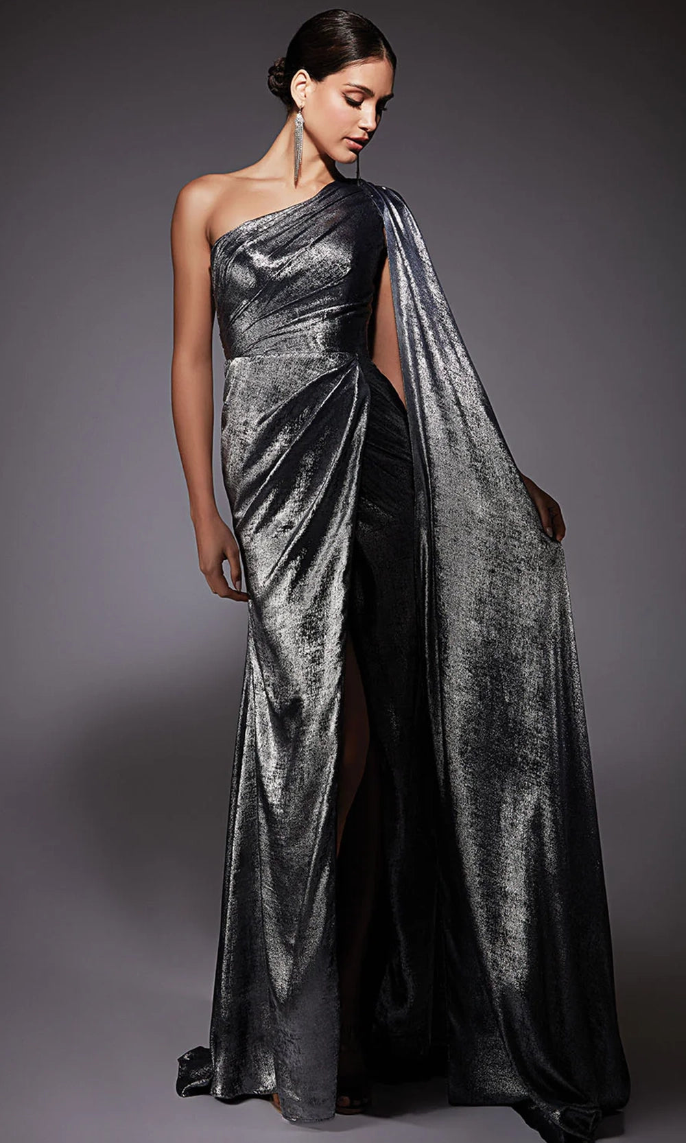 Alyce Paris 27753 - One Shoulder Ruched Metallic Evening Gown - designer evening gown at Silhouette Dresses