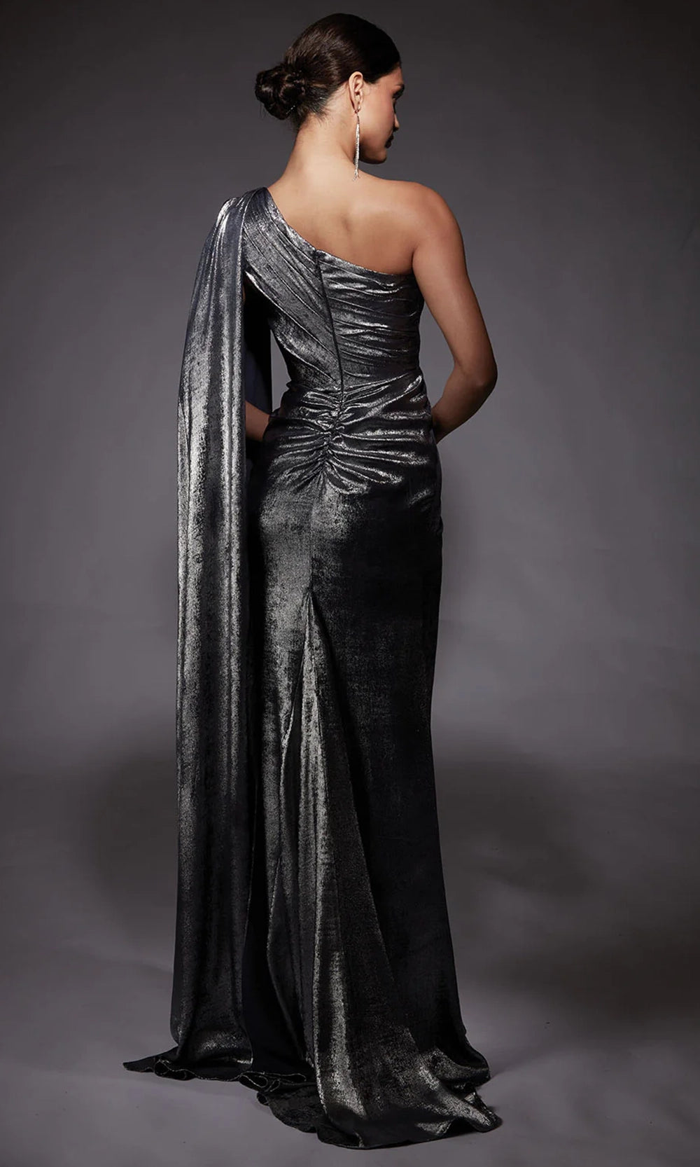 Alyce Paris 27753 - One Shoulder Ruched Metallic Evening Gown - back view