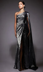 Alyce Paris 27753 - One Shoulder Ruched Metallic Evening Gown - detail view