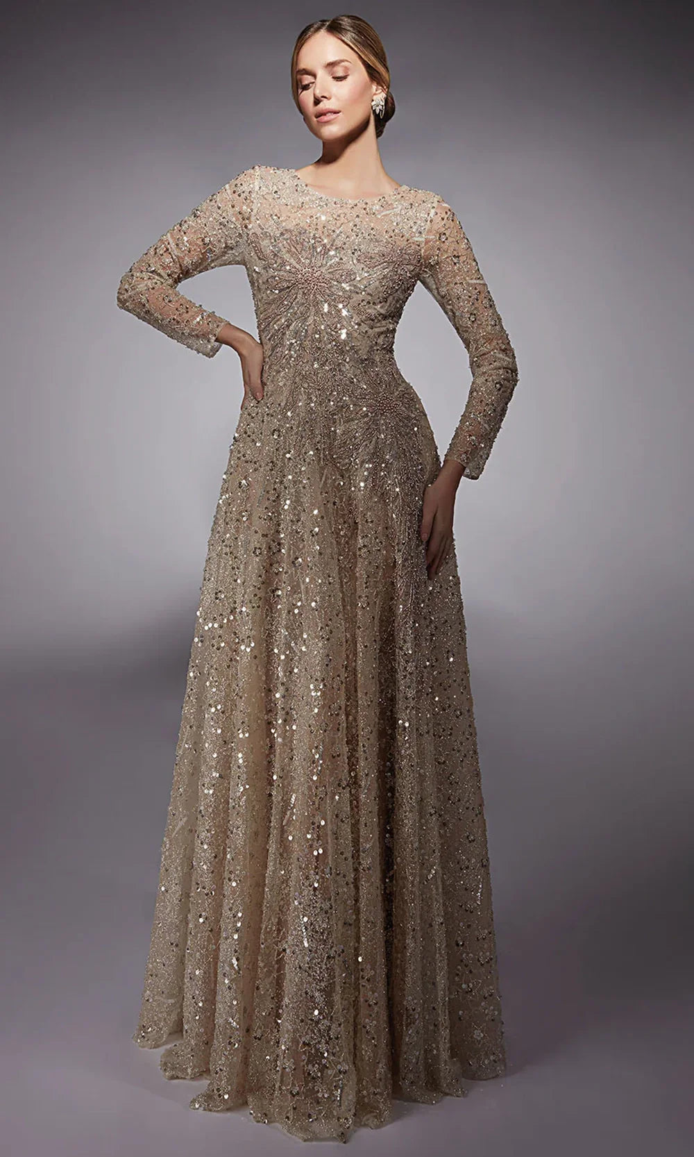 Alyce Paris 27757 - Beaded Long Sleeve Tulle Dress - designer mother of the bride dress at Silhouette Dresses