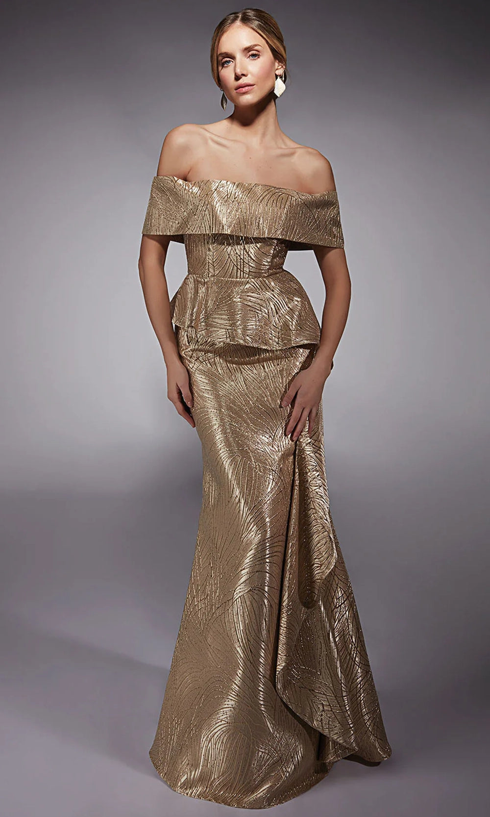 Alyce Paris 27759 - Peplum Straight Neck Jacquard Gown - designer prom dress at Silhouette Dresses