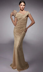 Alyce Paris 27762 - Metallic Jersey Asymmetric Sheath Dress - detail view