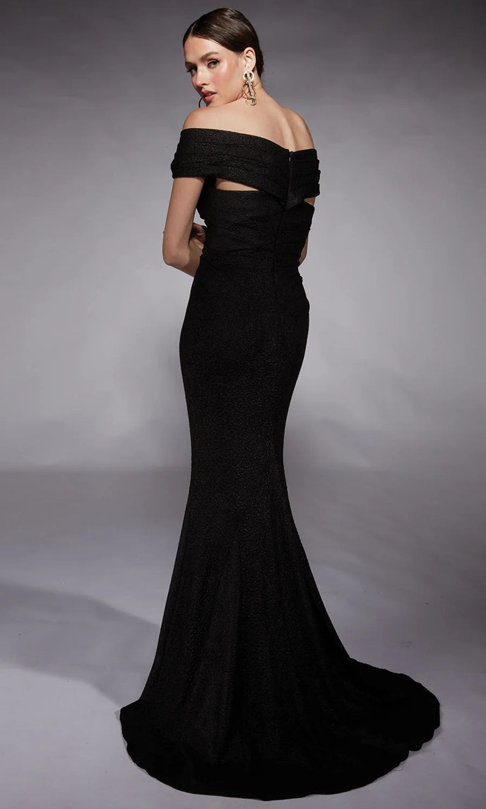 Alyce Paris 27767 - Crisscross Bodice Off Shoulder Jacquard Dress - back view