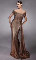 Alyce Paris 27767 - Crisscross Bodice Off Shoulder Jacquard Dress - detail view