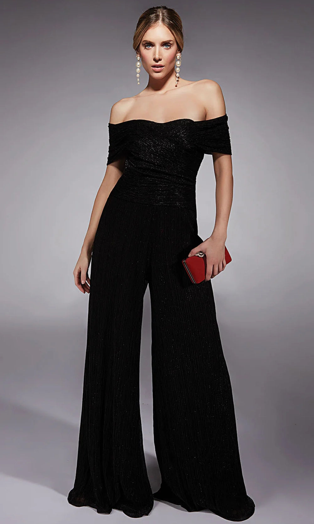 Alyce Paris 27768 - Crinkle Chiffon Off Shoulder Jumpsuit - designer evening gown at Silhouette Dresses