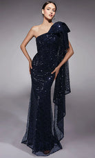 Alyce Paris 27771 - One Shoulder Sequin Dress with Bow Draped - designer evening gown at Silhouette Dresses