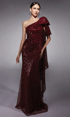 Alyce Paris 27771 - One Shoulder Sequin Dress with Bow Draped - detail view