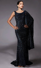 Alyce Paris 27772 - Draped Cape Beaded Glitter Tulle Gown - designer evening gown at Silhouette Dresses