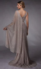 Alyce Paris 27772 - Draped Cape Beaded Glitter Tulle Gown - view 4