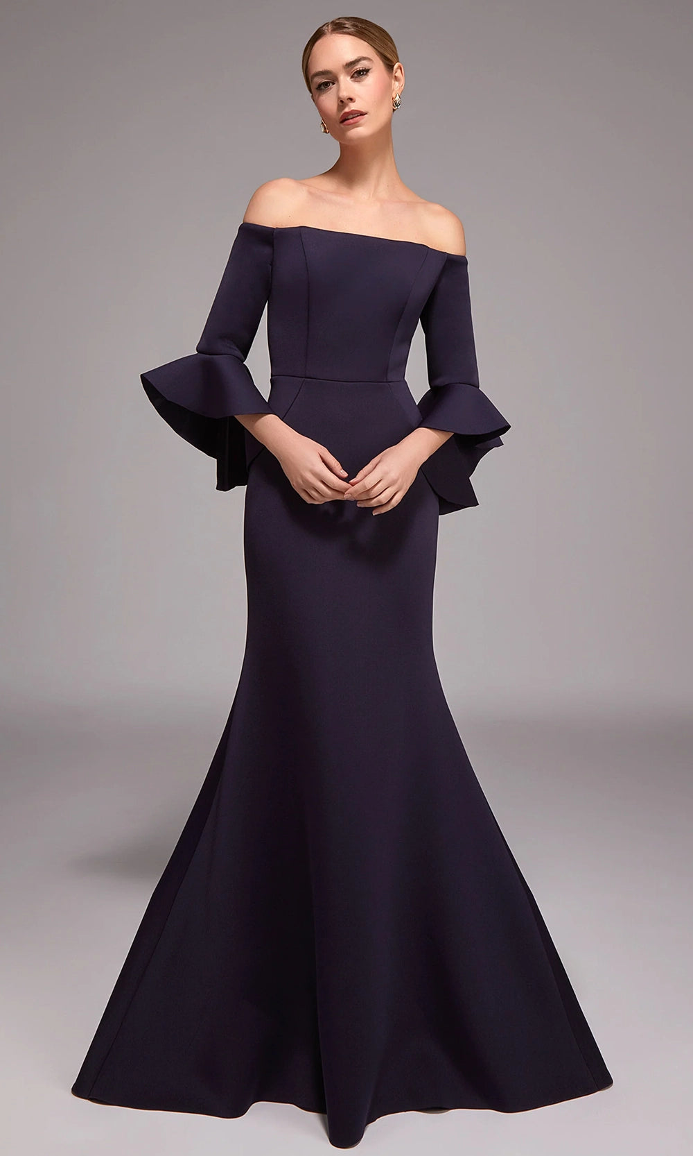 Alyce Paris 27777 - Off-Shoulder Mermaid Gown with Flounce Sleeves - designer mother of the bride dress at Silhouette Dresses