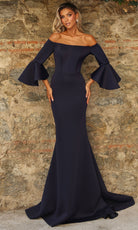 Alyce Paris 27777 - Off-Shoulder Mermaid Gown with Flounce Sleeves - back view