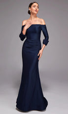 Alyce Paris 27782 - Off Shoulder Gown with Cuffed Sleeves - back view