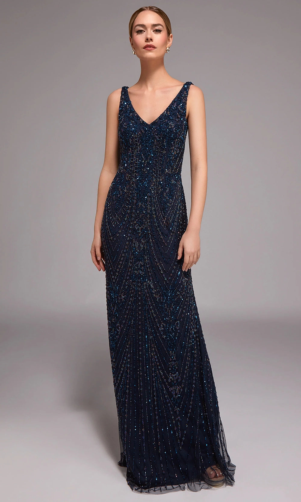 Alyce Paris 27786 - Sleek Beaded V Neck Sheath Gown - designer prom dress at Silhouette Dresses