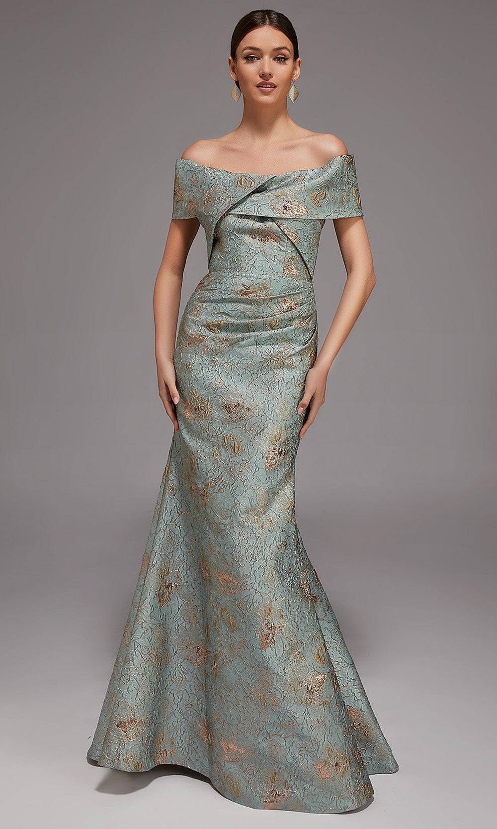 Alyce Paris 27802 - Off Shoulder Jacquard Gown - designer formal gown at Silhouette Dresses