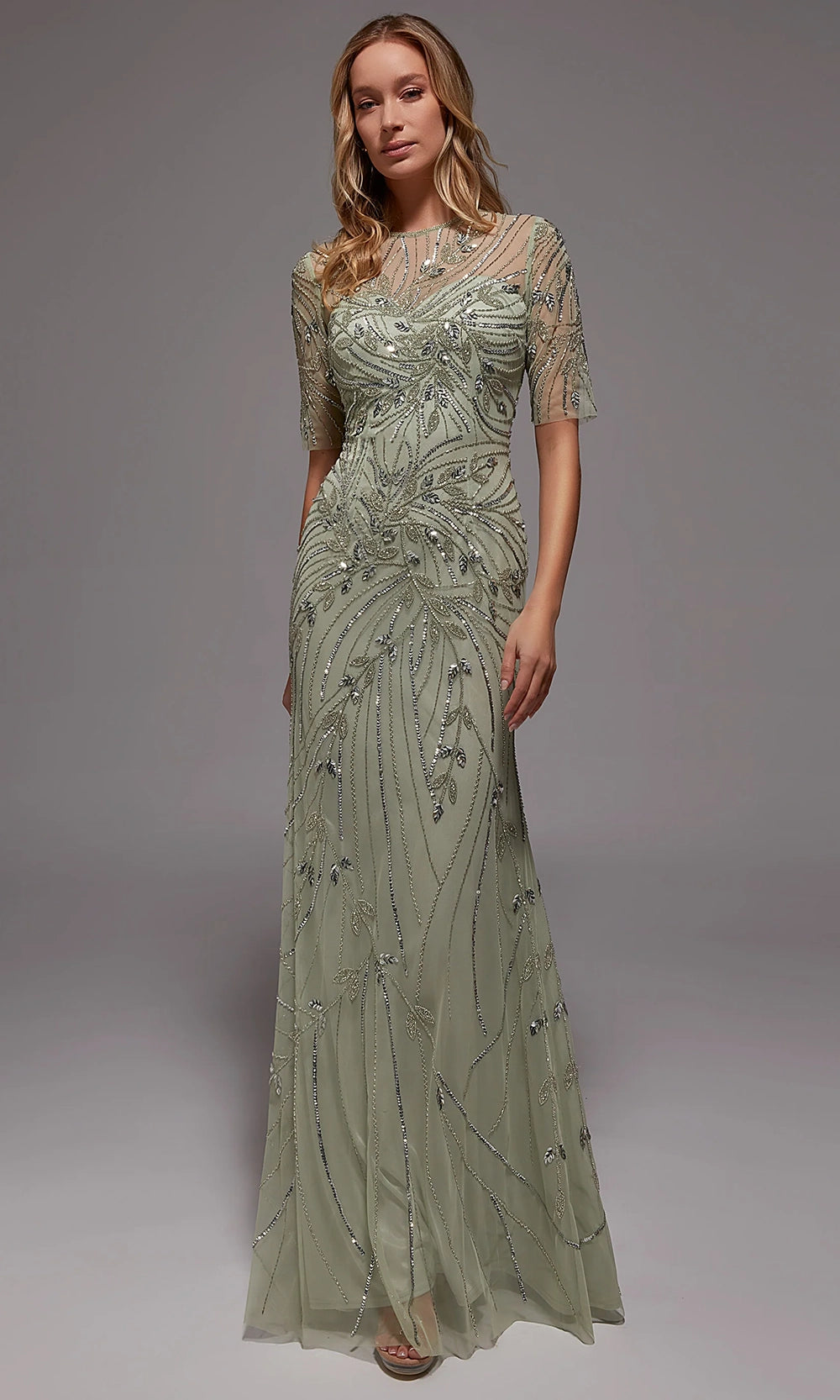 Alyce Paris 27809 - Beaded Illusion Neck Gown with Sheer Sleeves - designer mother of the bride dress at Silhouette Dresses