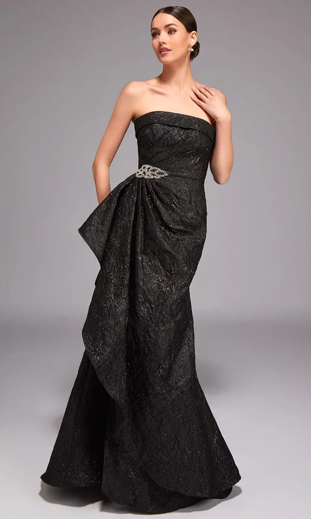 Alyce Paris 27818 - Strapless Jacquard Gown with Peplum Detail