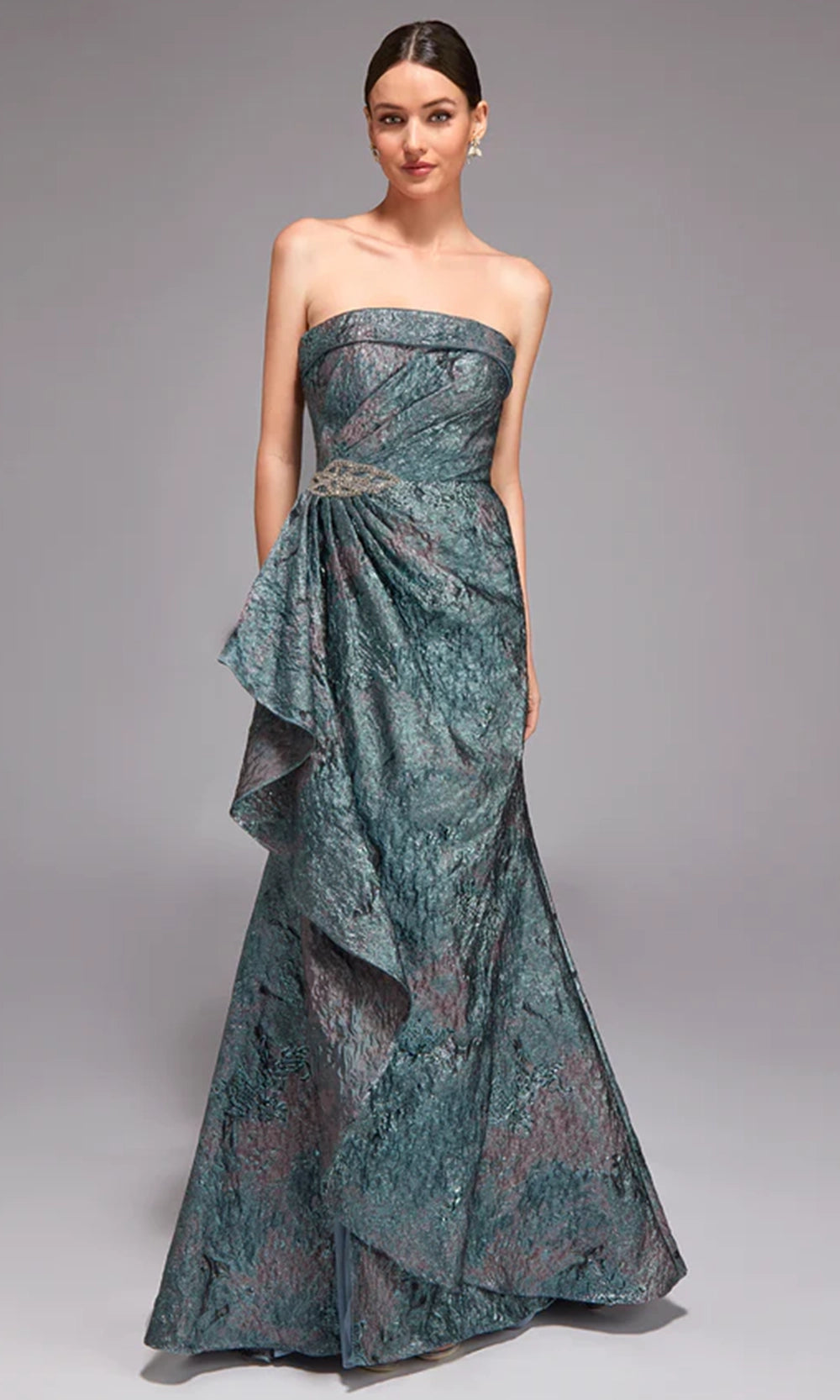 Alyce Paris 27818 - Strapless Jacquard Gown with Peplum Detail - view 4