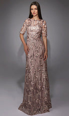 Alyce Paris 27819 - Sequin Floral Illusion Sleeve Gown - designer mother of the bride dress at Silhouette Dresses
