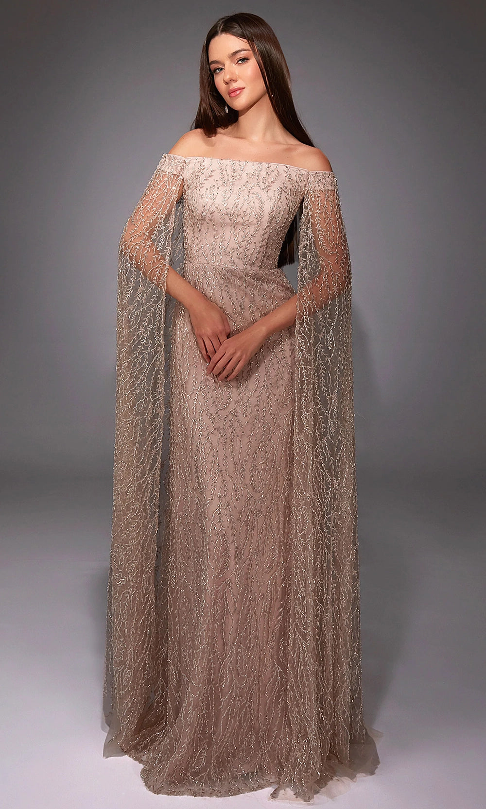 Alyce Paris 27821 - Off Shoulder Gown with Beaded Cape - designer mother of the bride dress at Silhouette Dresses