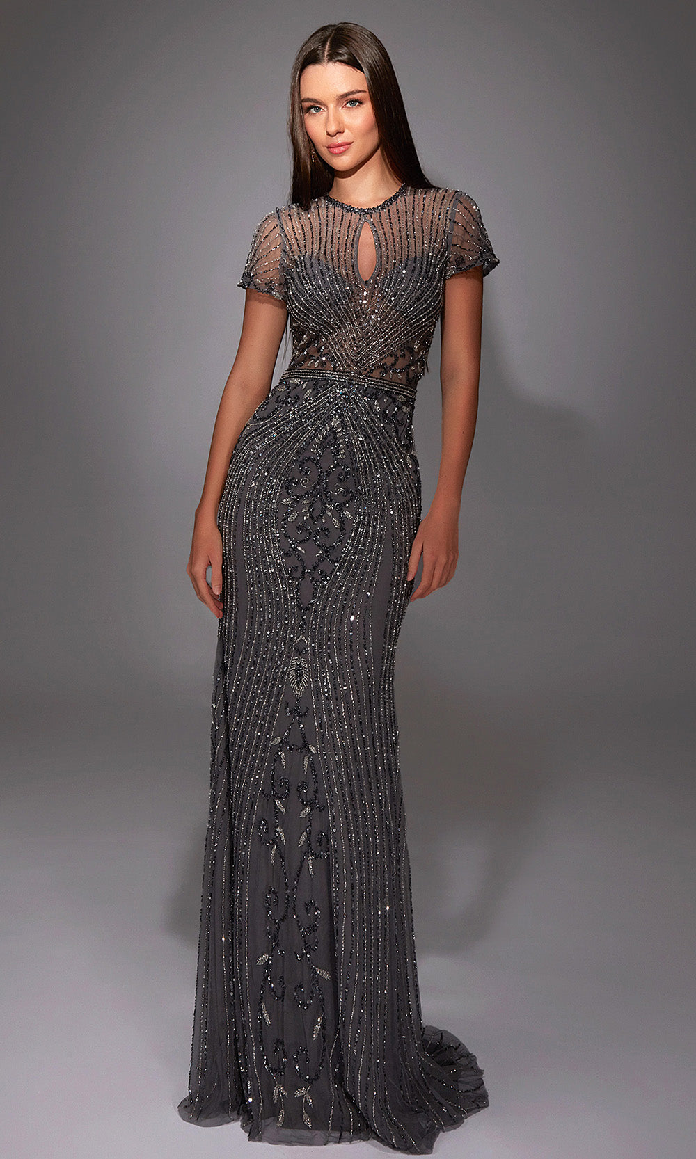 Alyce Paris 27823 - Beaded Illusion Long Sheath Gown - detail view