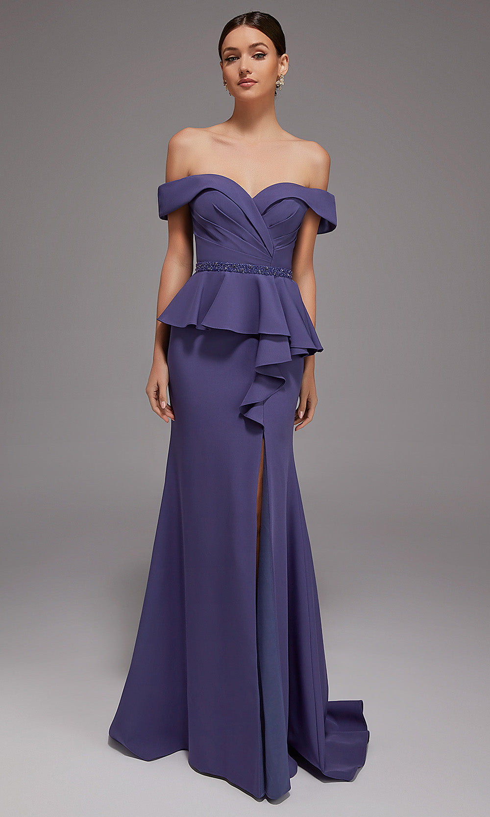 Alyce Paris 27829 - Off Shoulder Peplum Gown with Slit - detail view
