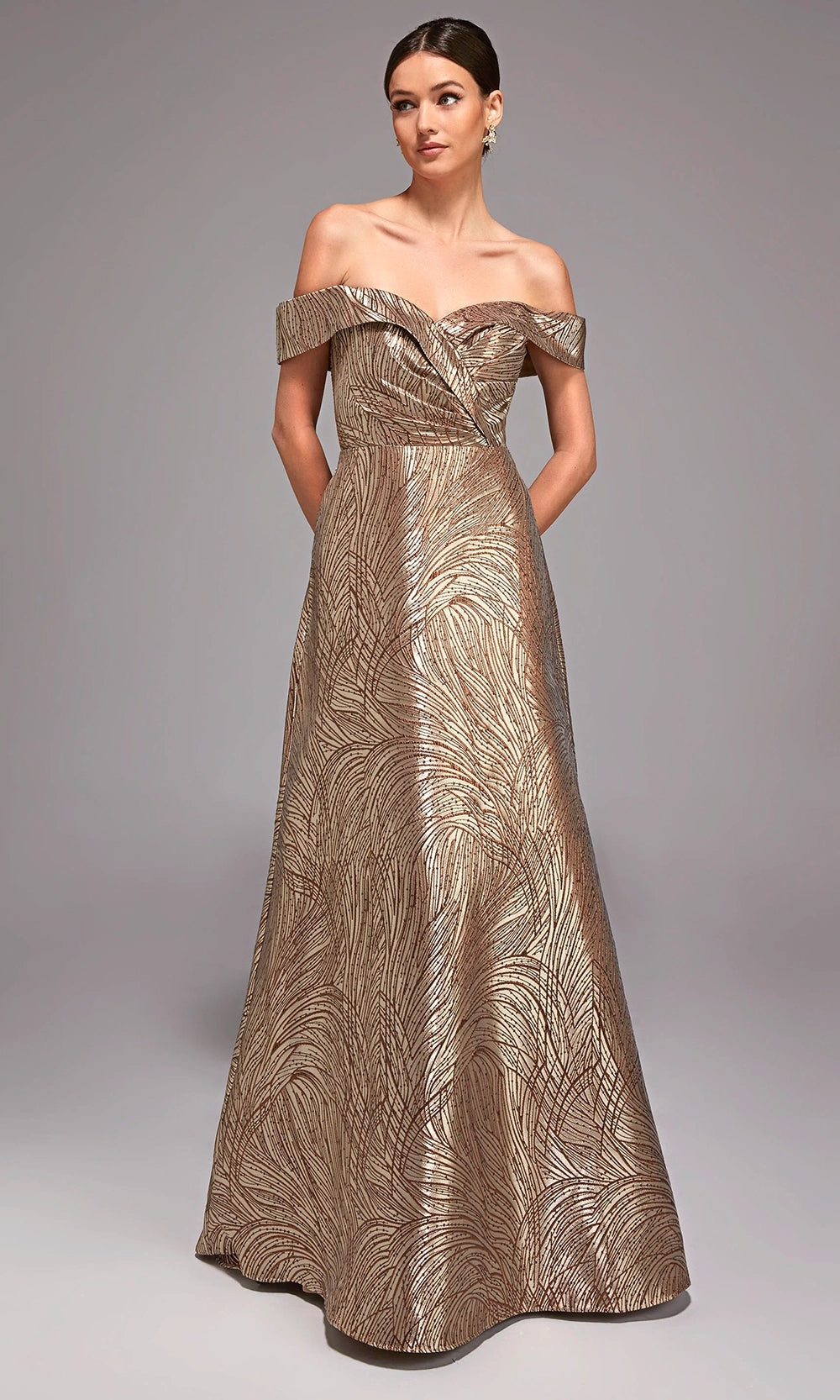 Alyce Paris 27844 - Off-Shoulder Metallic Jacquard Evening Gown - designer formal gown at Silhouette Dresses