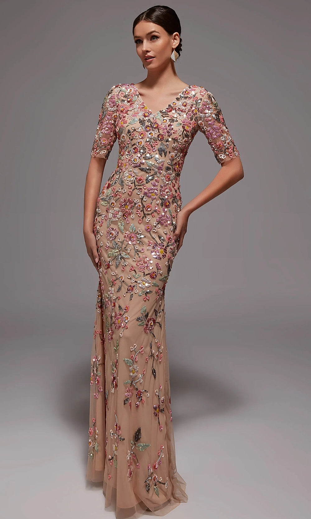 Alyce Paris 27848 - Floral Applique Illusion Evening Gown - designer formal gown at Silhouette Dresses