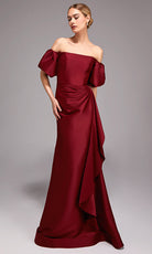 Alyce Paris 27863 - Short Puff Sleeve Draped Mikado Gown - designer formal gown at Silhouette Dresses
