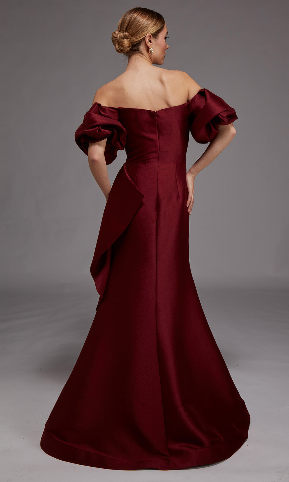 Alyce Paris 27863 - Short Puff Sleeve Draped Mikado Gown - detail view