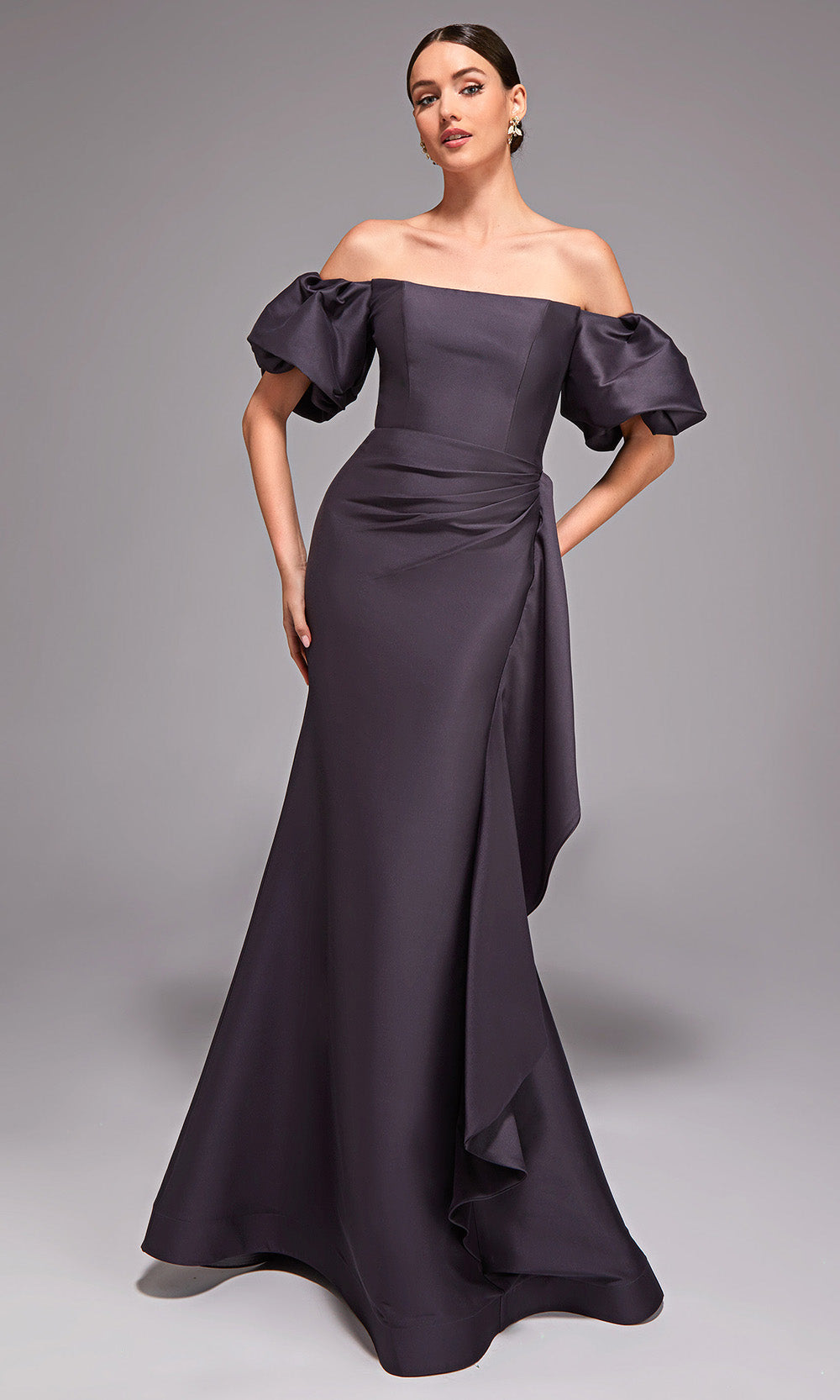 Alyce Paris 27863 - Short Puff Sleeve Draped Mikado Gown - view 4