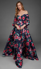 Alyce Paris 27910 - Floral Print Three-Quarter Sleeve Evening Gown