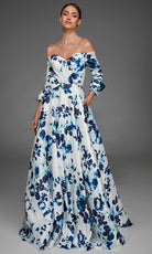 Alyce Paris 27910 - Floral Print Three-Quarter Sleeve Evening Gown