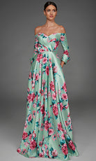 Alyce Paris 27910 - Floral Print Three-Quarter Sleeve Evening Gown