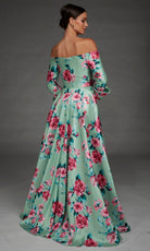 Alyce Paris 27910 - Floral Print Three-Quarter Sleeve Evening Gown