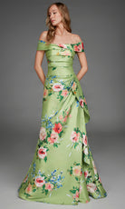 Alyce Paris 27915 - Floral Print Pleated Long Gown with Bow