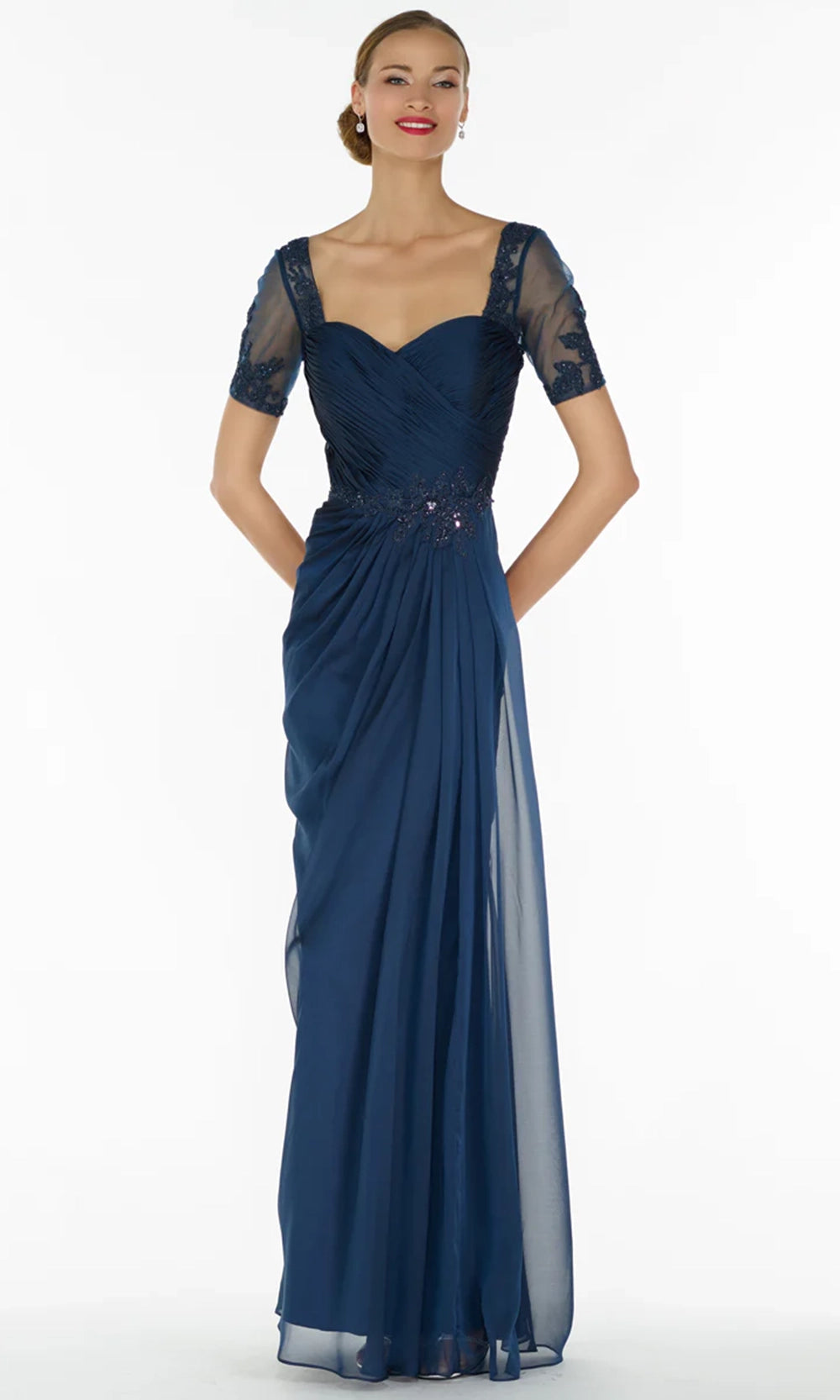 Alyce Paris 29580 - Ruched Beaded Applique Chiffon Dress - back view
