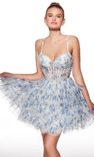 Alyce Paris 30013 - Floral Mesh Ruffle A-line Dress