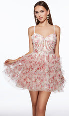 Alyce Paris 30013 - Floral Mesh Ruffle A-line Dress - view 4