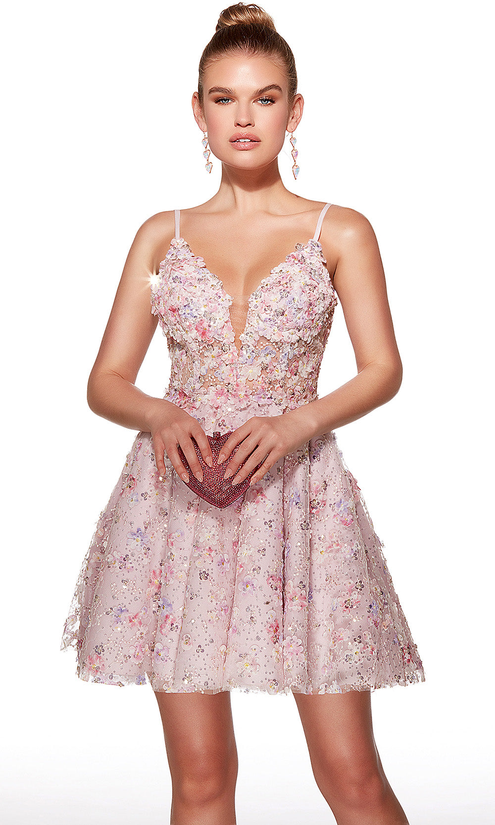 Alyce Paris 30017 - V-Neck Glitter Dress with 3D Floral - designer cocktail dress at Silhouette Dresses