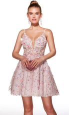 Alyce Paris 30017 - V-Neck Glitter Dress with 3D Floral - designer cocktail dress at Silhouette Dresses