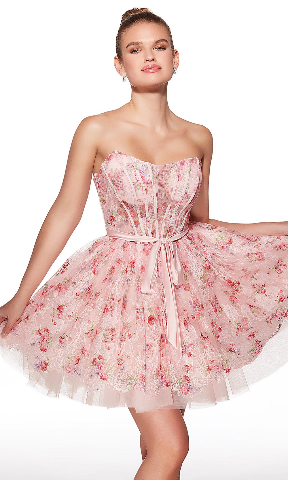 Alyce Paris 30019 - Strapless Floral Lace Corset Mini Dress - view 6