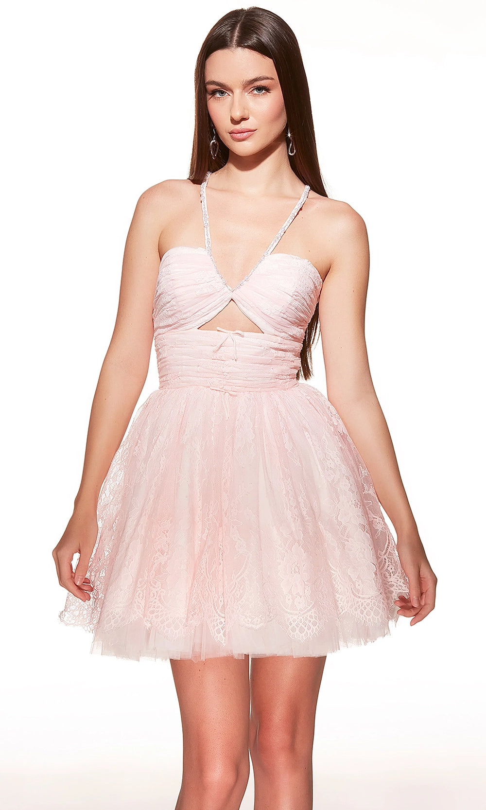 Alyce Paris 30030 - Ruched Lace A-line Short Dress - back view