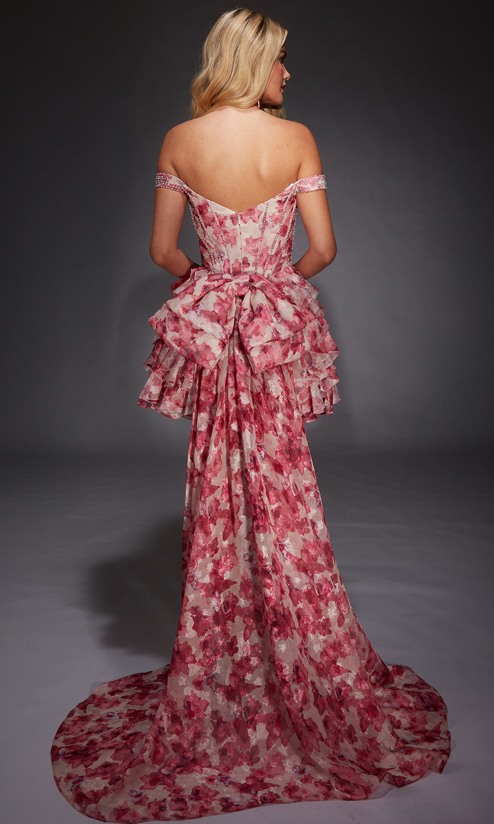Alyce Paris 30034 - Beaded Corset Dress with Ruffle Skirt - back view