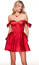 Alyce Paris 30037 - Tiered Skirt Off Shoulder Satin Dress - designer homecoming dress at Silhouette Dresses