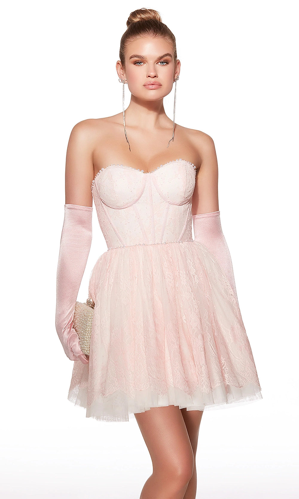 Alyce Paris 30041 - Strapless Lace Mini with Structured Bodice - detail view